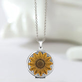 Personalisierte Foto Medaillon Kette mit Bilder &Text – Runder Anhänger mit Gold Sonnenblume und Biene, Perfekter Geschenk für Mama Frauen